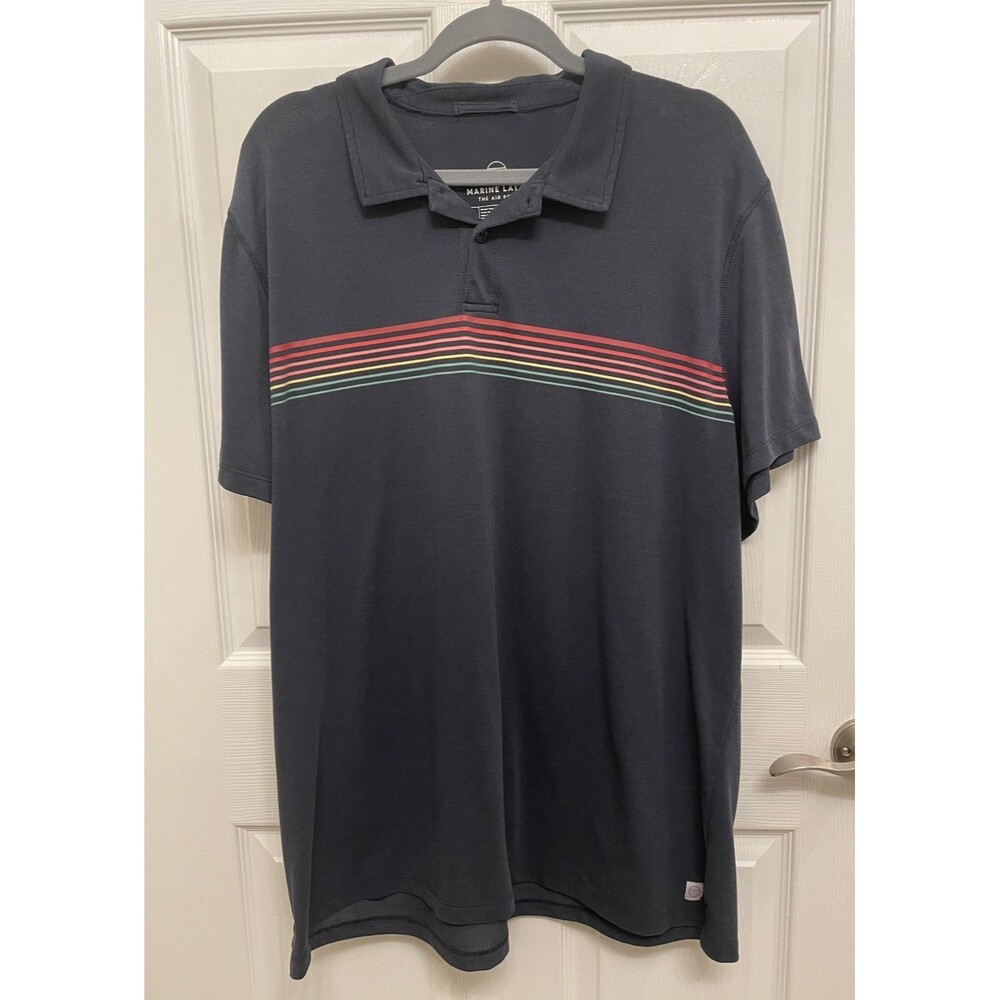 Marine Layer The Air Polo Shirt Mens 2XL Navy Blue Short Sleeve Stretch
